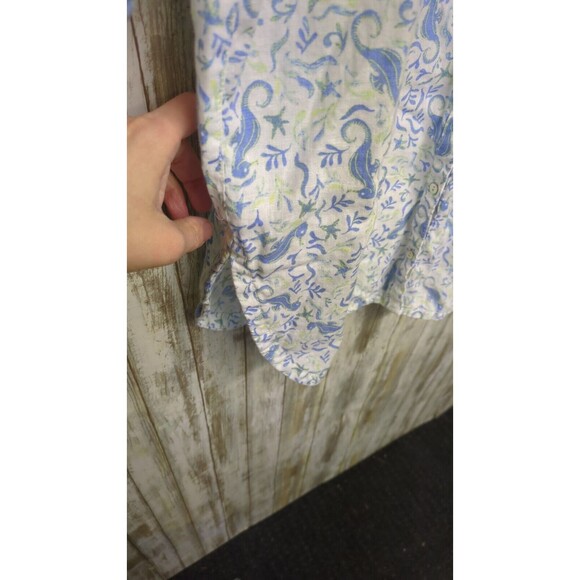 Sigrid Olsen 100% Linen Tunic Button Up Shirt Sea Horse Nautical Starfish Large - Picture 6 of 13